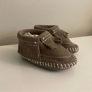Minnetonka Grey Suede Riley Booties- NEW WITH BOX